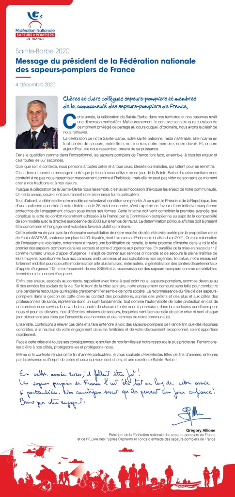 Message Président Fédération Nationale des SP de France
